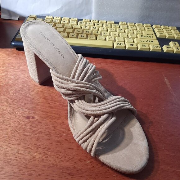 NEW ! Stuart Weitzman Twist Block Sandal Beige Size 7.5 - Picture 1 of 6